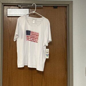 NEW Alfred Dunner white US flag tee sz xl